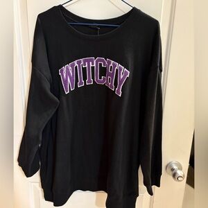 Torrid Black Sweatshirt with Purple Text “Witchy”